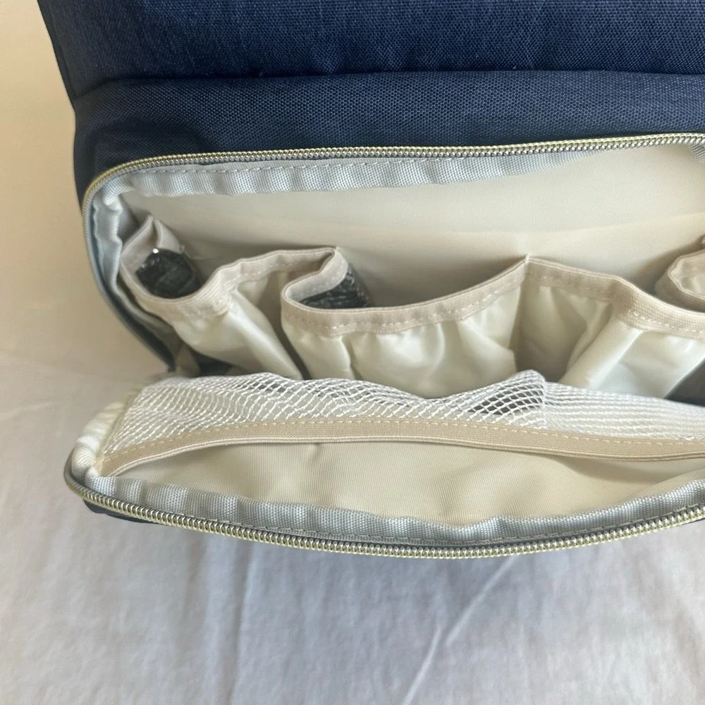 LAND Backpack Diaper Bag Unisex Blue‎ Multi Compartments Zip Travel Canvas Tote